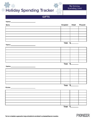 Holiday Spending Tracker Page 1 Screenshot